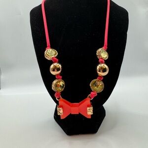 Marc By Marc Jacobs Neon Pink Bow w/ Gold-Tone Necklace Retired Piece 20”